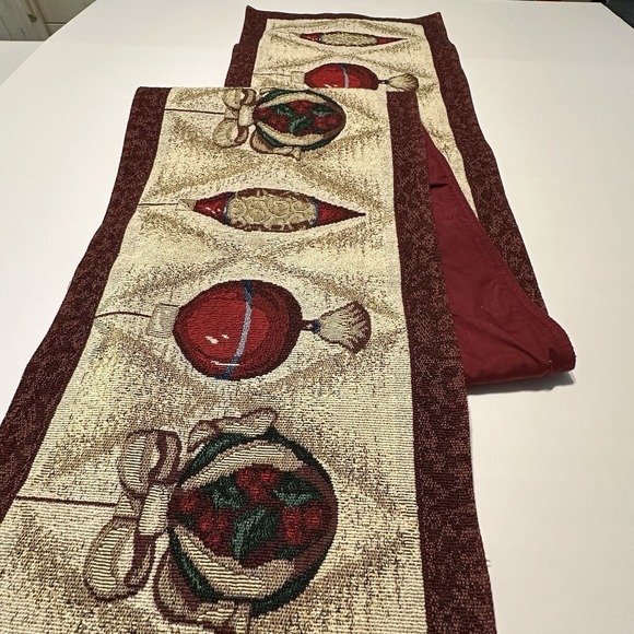 Christmas Holiday Table Runner Tapestry Ornaments Christmas Balls 70" x 12.5" - Picture 1 of 4